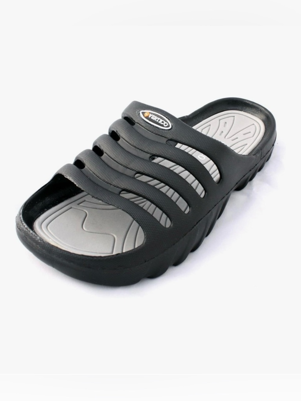 NEW UNWORN Men’s Black Slide Sandals with Gray Footbed